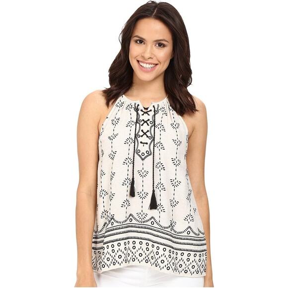 Joie Gough Linen Silk Embroidered Tassel Top Size Medium - Picture 1 of 12